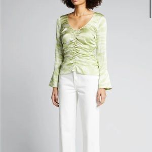 Ganni Silk Stretch Satin Long-Sleeve Blouse